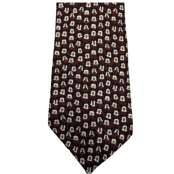 Disney Store Men’s Tie with Mickey Mouse Logo Maroon - Picture 5 of 5